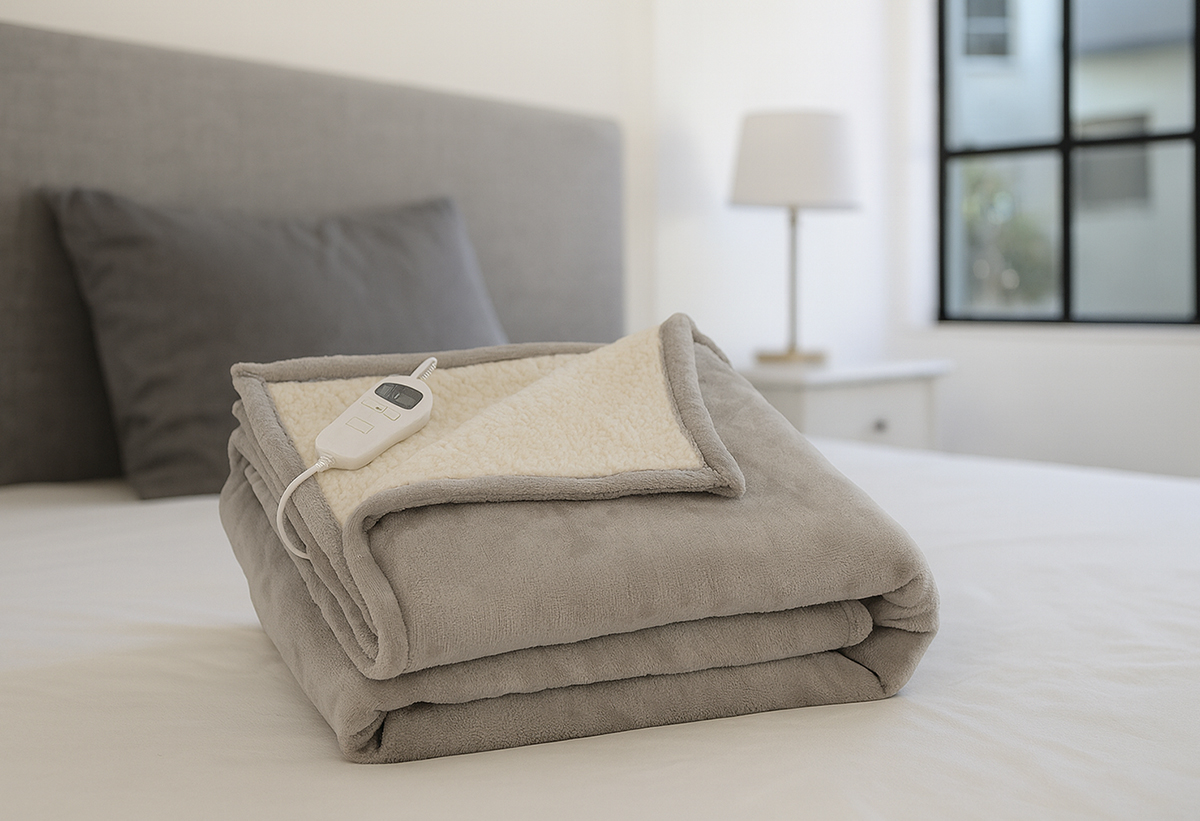 Απεικονίζεται η κουβέρτα πάνω σε κρεβάτι.